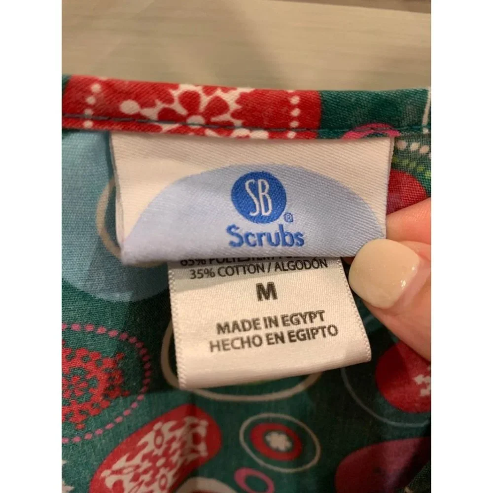 Christmas ornaments womens medium multi colored medical scrub top (bin CC) - Picture 4 of 4